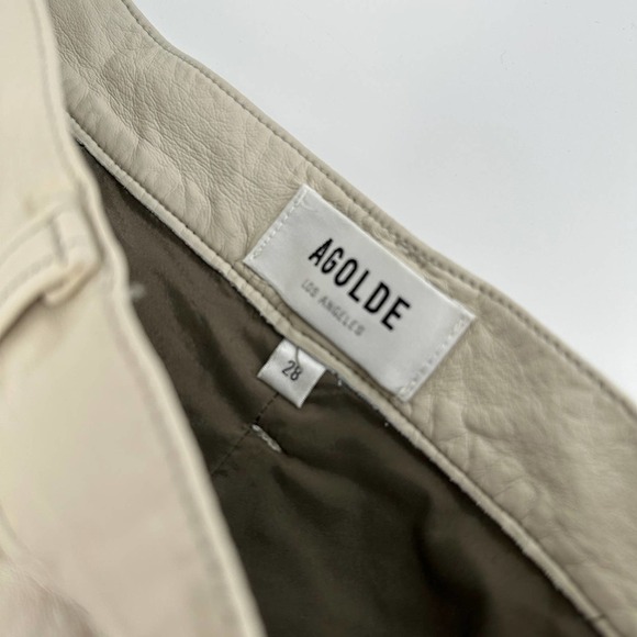 Agolde Los Angeles Women Recycled Leather 90s Pinch Waist Pant Solid taupe Sz 28 - Picture 11 of 16